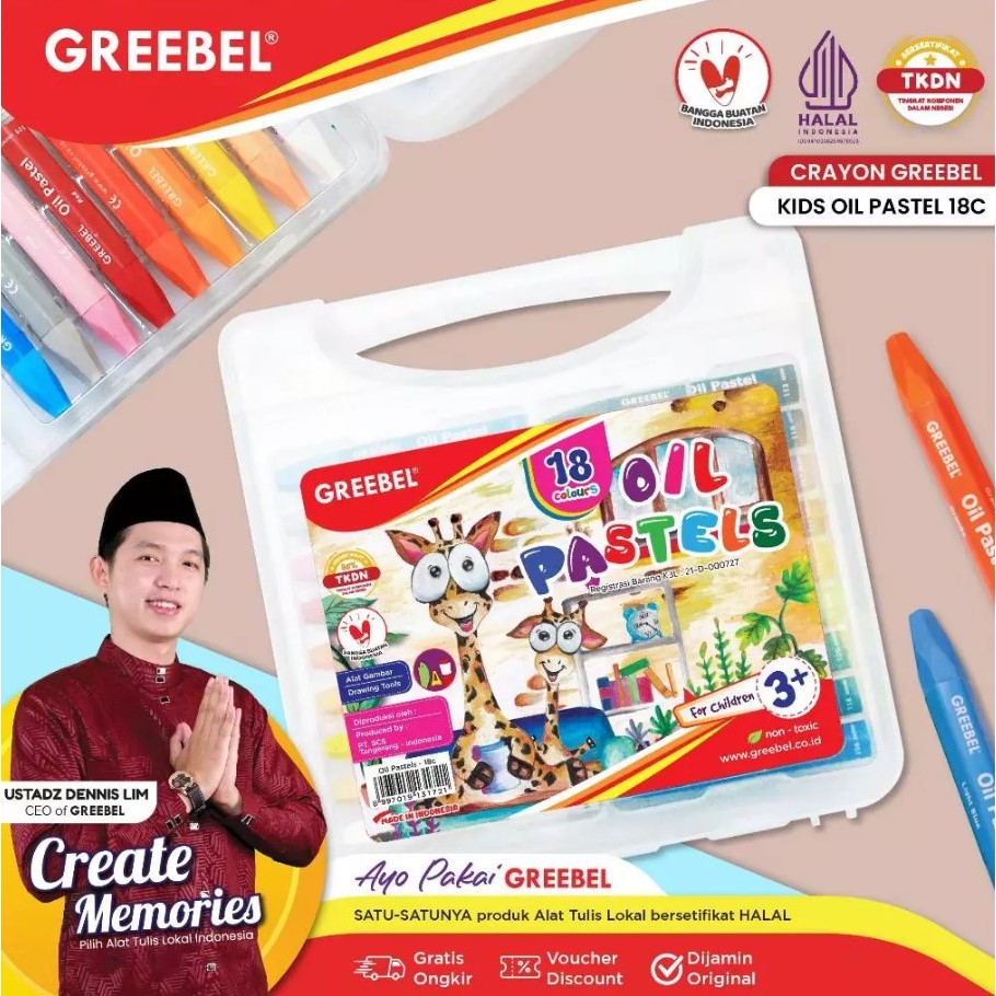 

GREEBEL Crayon Krayon KIDS OIL PASTEL 18 Warna / Crayon Greebel / Krayon 18 Warna / Non toxic