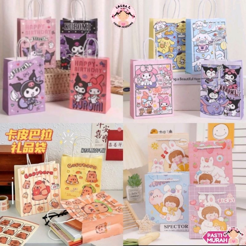 

PAPER BAG ULANG TAHUN MOTIF KERTAS KADO KARTON TALI KOREA GOODIE BAG 1PC