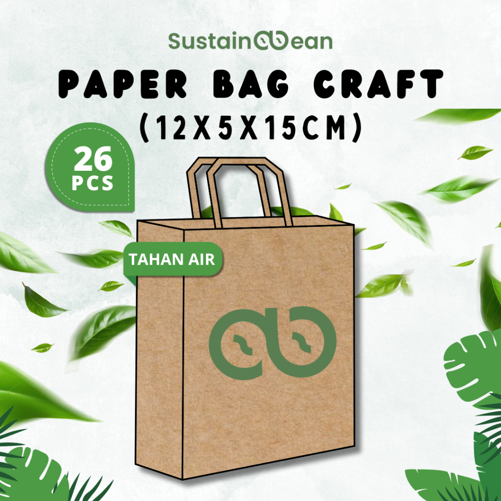 

Paper Bag Sustainabean Tahan Air | Kertas Kraft | Ukuran 12x5x15cm | Isi 26 pcs