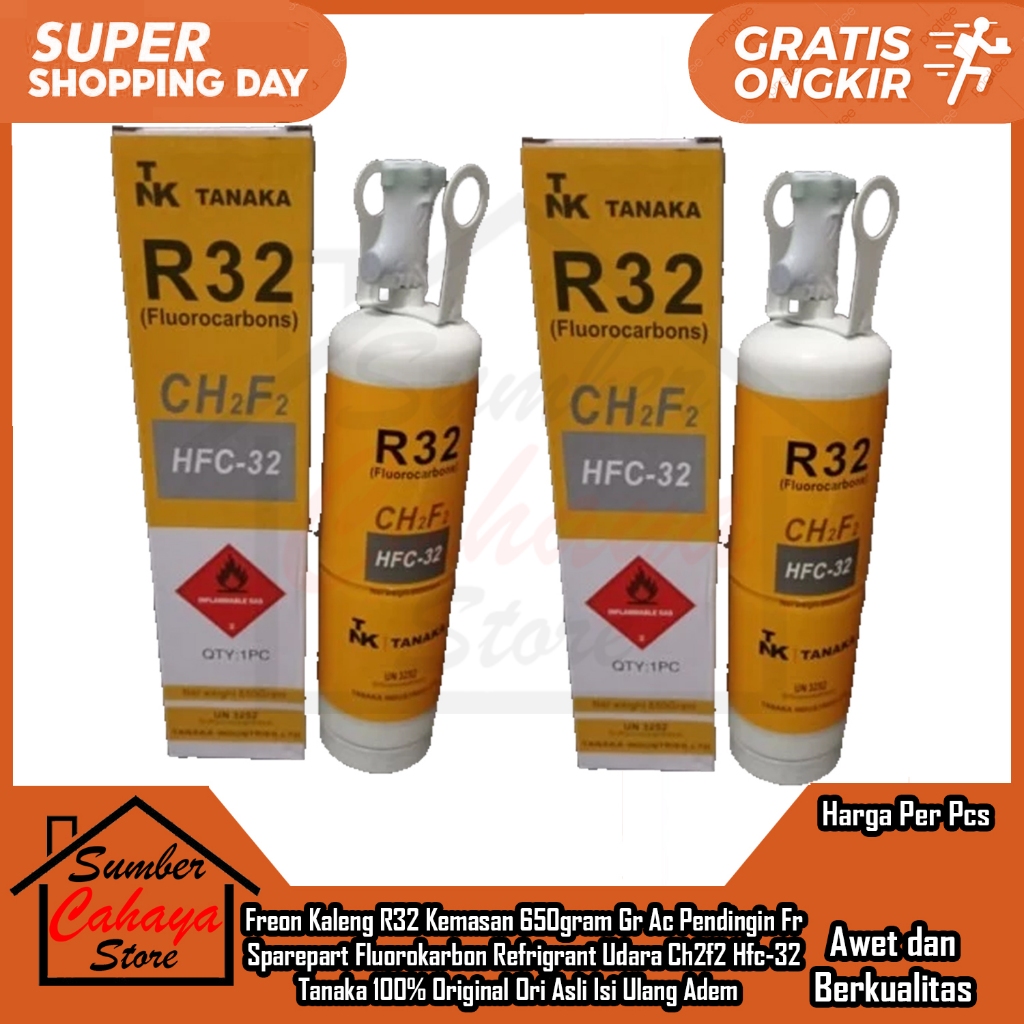 Freon Kaleng R32 Kemasan 650gram 650 Gram Gr Ac Pendingin Ruangan Penyejuk Penyegar Ukuran Fluorocar