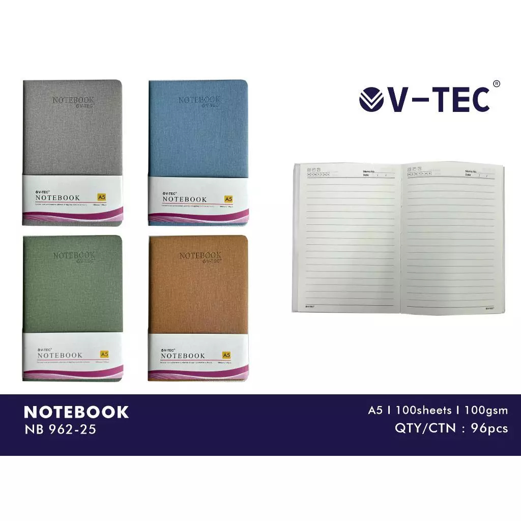 

V Tec Notebook NB 962-25 UK. A5 100GSM / 100 SHEETS