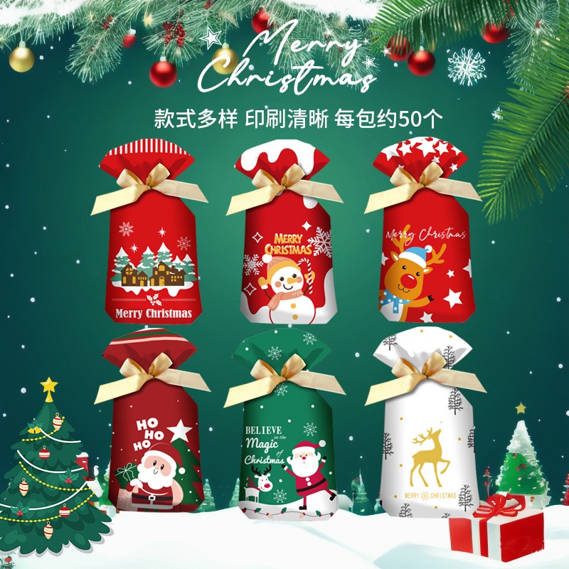 

10 Pcs Plastik Goodiebag Tali Serut motif Christmas Natal Holiday size S/ L