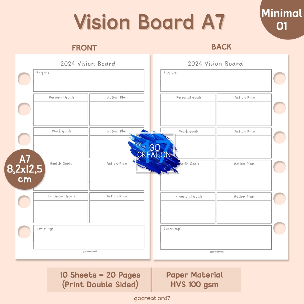 

Buku Planner Refill Kertas Isi Binder Vision Board Simple Minimalis A7