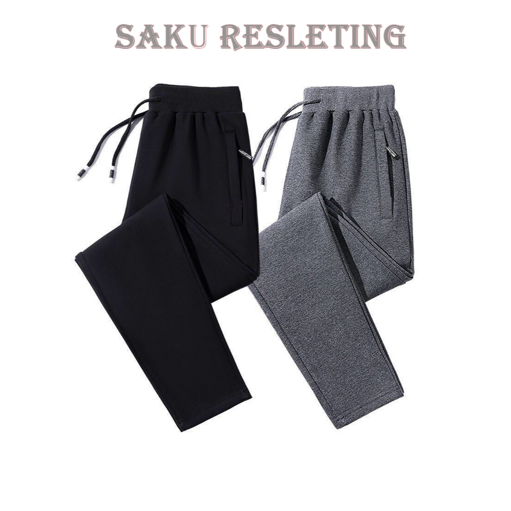 VCRL Celana Training Pria Dewasa Olahraga Hitam Bahan Tebal Saku Zipper Prmium Jumbo Outfit Santai