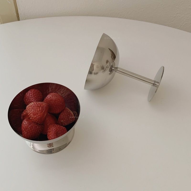 OneKlik - 304 Gelas Es Krim Dan Sambal Stainless Muk Kaki Tinggi Pendek Vintage Stainless Steel