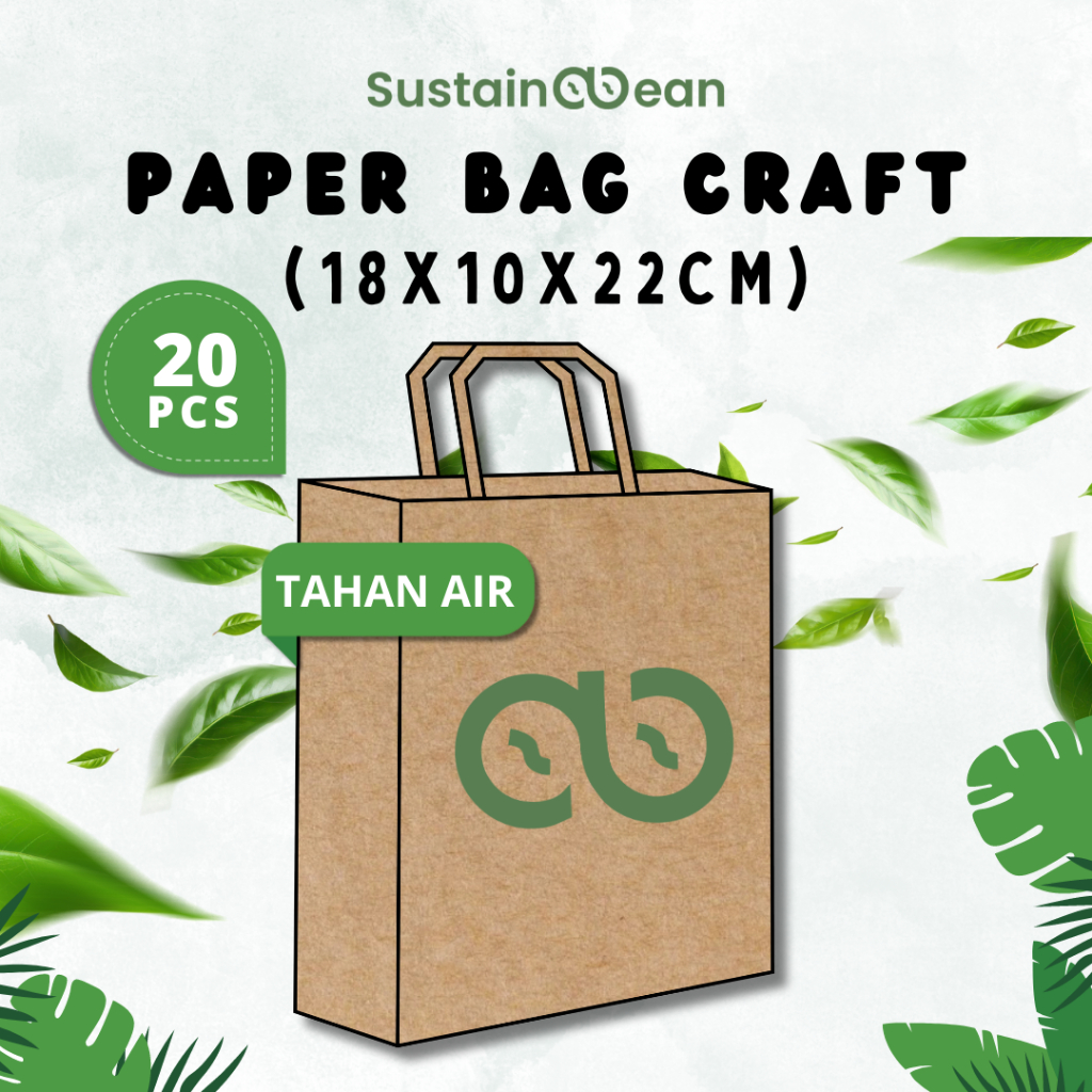 

Paper Bag Sustainabean Tahan Air | Kertas Kraft | Ukuran 18x10x22cm | Isi 20 pcs