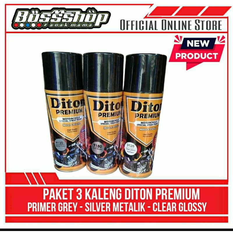 DITON | PAKET DITON PREMIUM 3 KALENG - EPOXY PRIMER GREY + SILVER METALIK 9180+ CLEAR GLOSSY