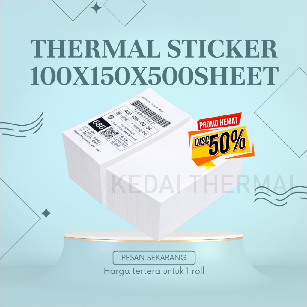 

KERTAS LABEL THERMAL STIKER RESI STICKER LABEL BARCODE LIPAT UKURAN A6 100X150 MM ISI 500PCS 100X150MM ISI 500 PCS