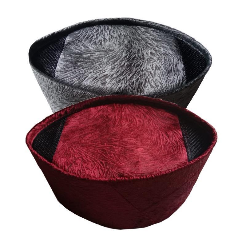 Peci Songkok Kopiah Motif bulu Kucing AC Pria Warna Merah Maroon Abu-abu Tinggi 9 Dewasa & Anak