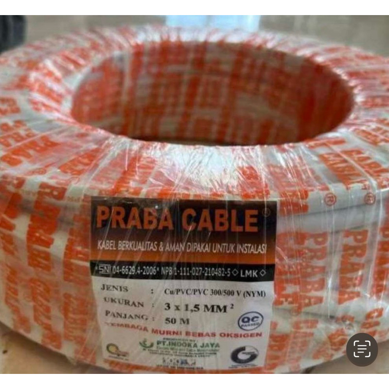 Kabel Listrik NYM 3X1,5 Praba Isi 50 Meter SNI LMK Tembaga Murni