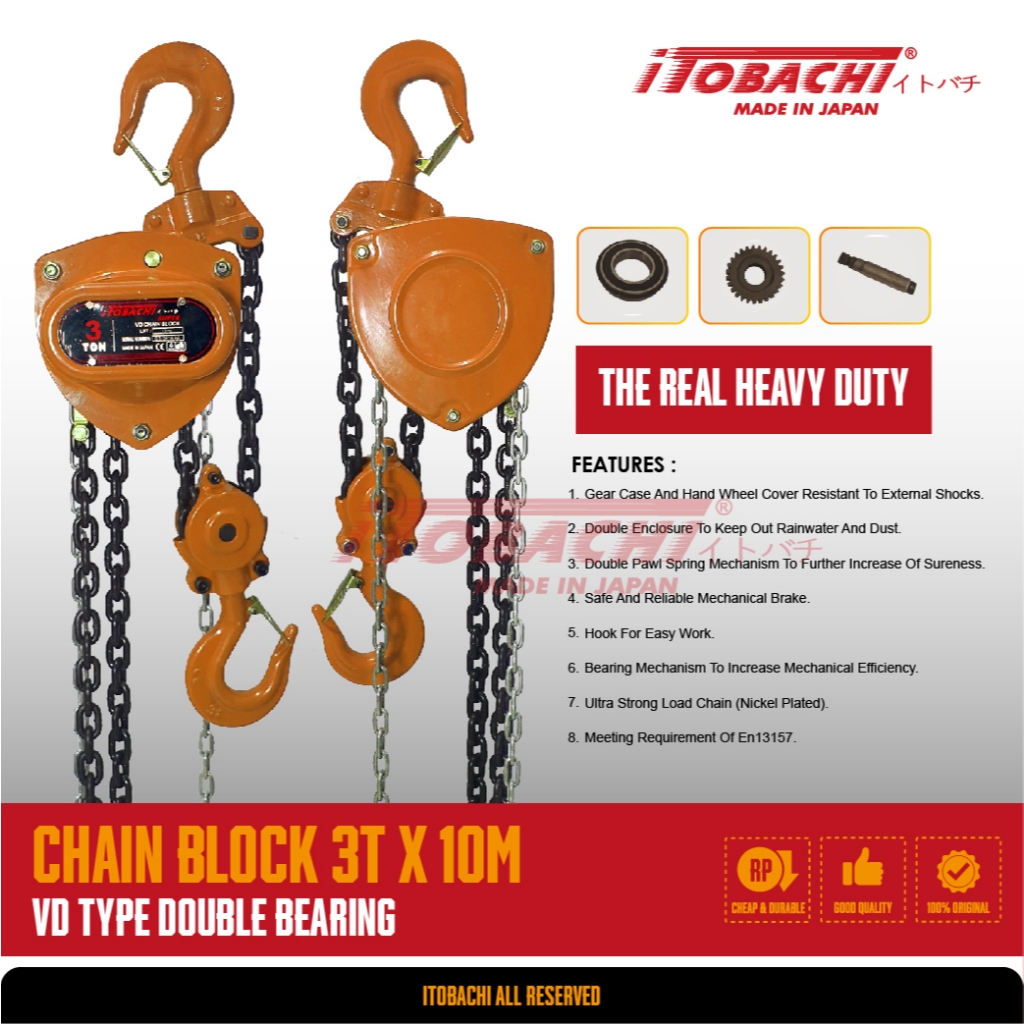 Itobachi Chain Block 3 Ton x 10 Meter / Takel 3Ton x 10Meter / Katrol 3T x 10M / Hand Chain 3 T x 10