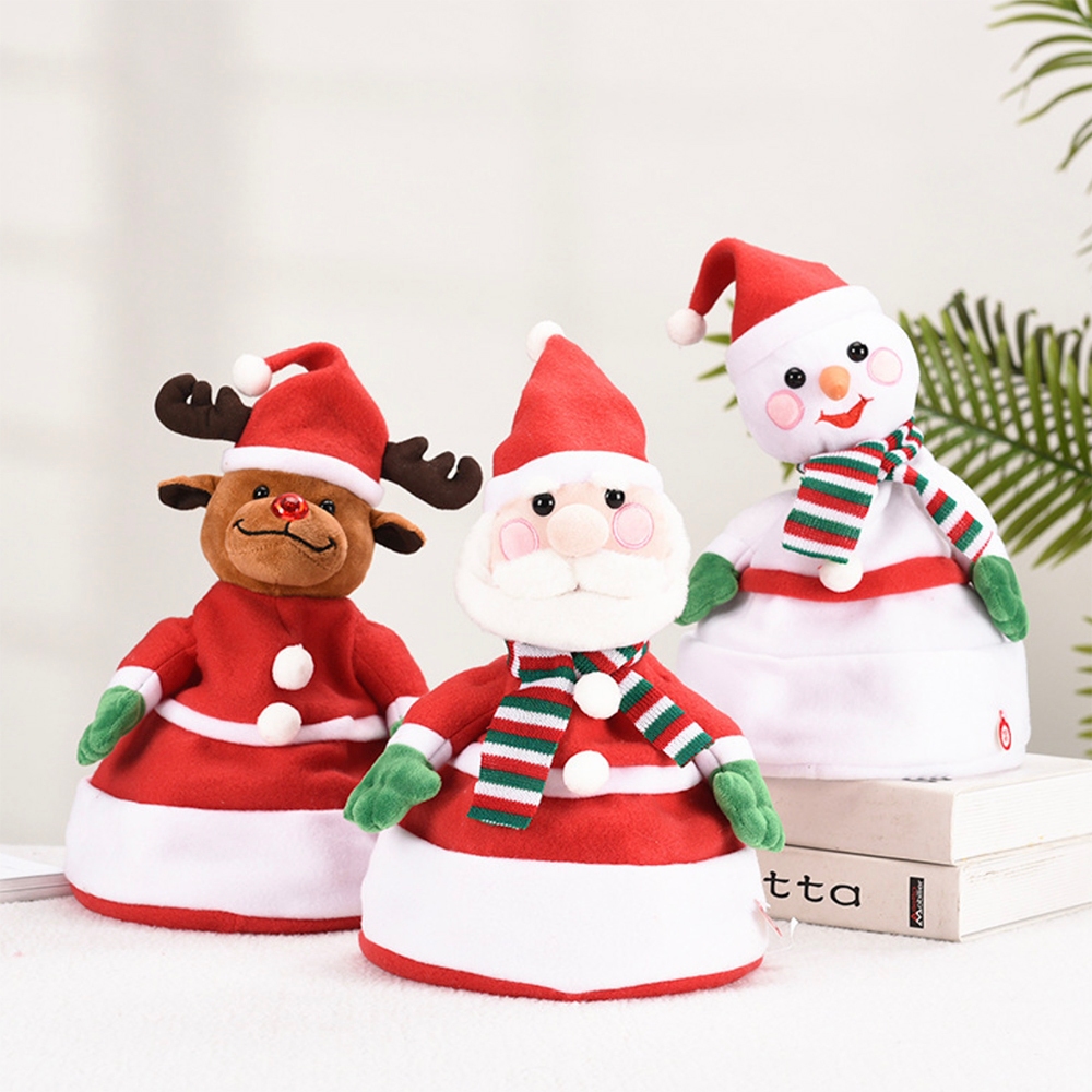 Boneka Topi Natal Gerak Lampu Musik Dancing Singing Kado Aksesoris Topi Anak Dewasa Ornament Natal