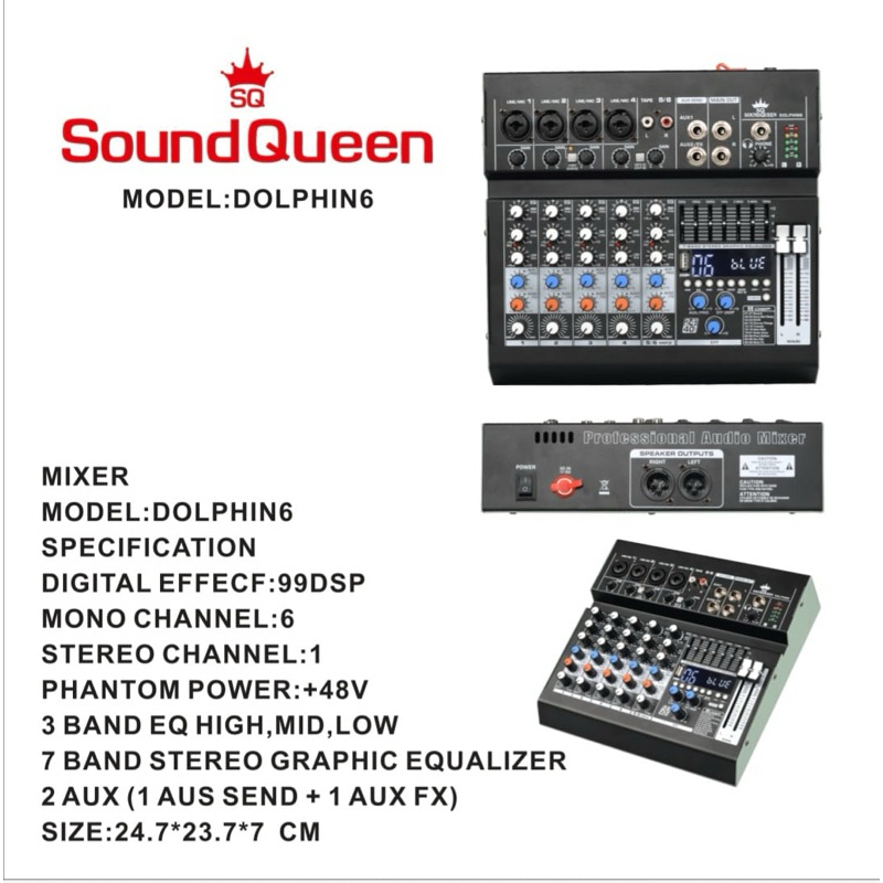 mixer soundqueen dholpin 6 original mixer 6 channel reverb 99dsp
