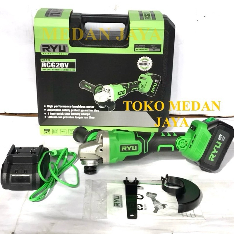 MESIN GERINDA TANGAN RYU 20VOLT BATERAI CORDLESS GRINDER 4" RCG20V RYU