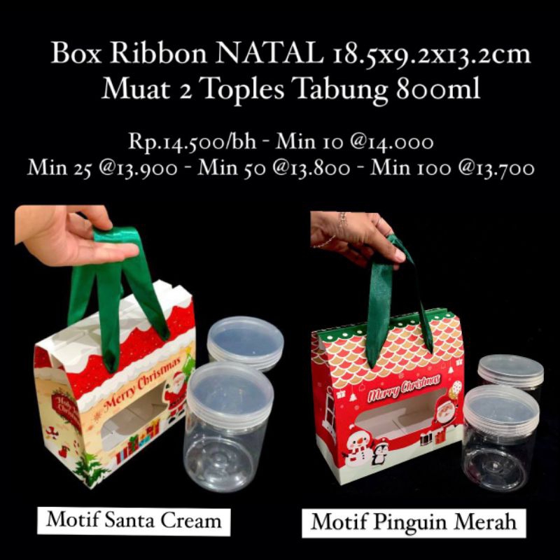 

Box Ribbon 18.5x9.2x13.2cm Muat 2 Toples Tabung 800ml Motif Natal