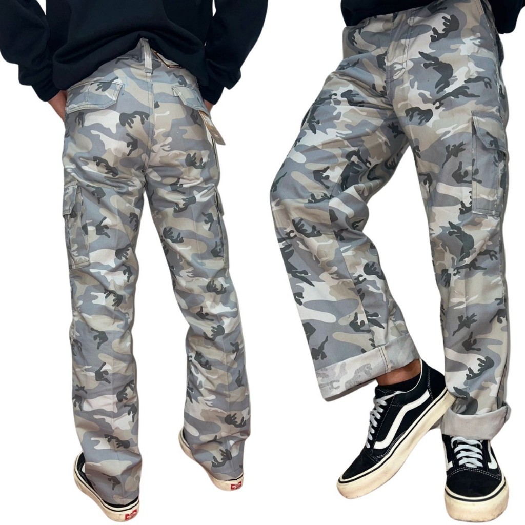 Celana B-FOUR Panjang loreng Putih abu / Celana Cargo / Celana loreng