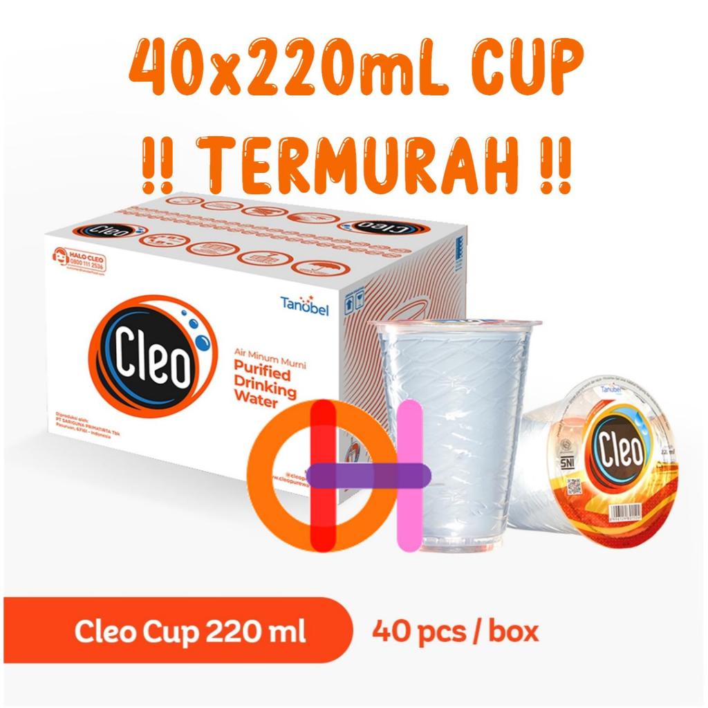 

Air Minum Mineral Cleo 220mL 220 mL Cup Gelas AMDK isi 40 per pak box dus