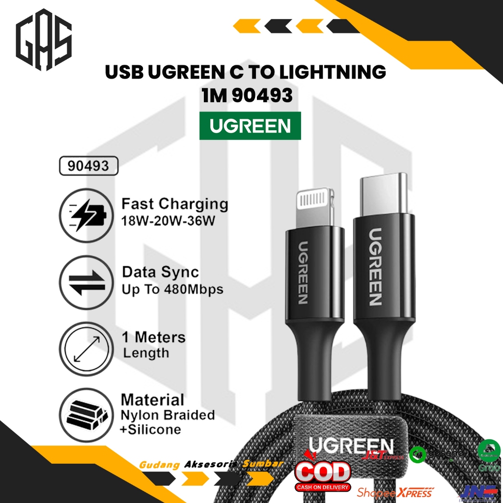 UGREEN Kabel Data iPhone MFi USB Lightning Dan USB Type C To Lightning - USB-C 90493 1M