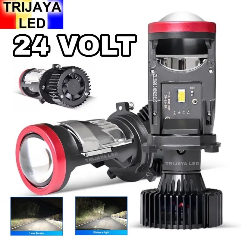 Lampu LED Utama 24 Volt Projector RED Y7D Mini Kipas H6 H7 H4 Truk Bus Canter Fuso Tronton Canter RH