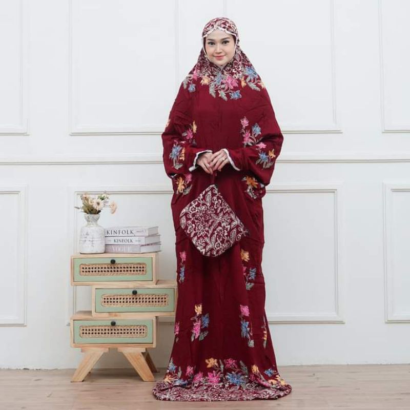 Mukena lajur santung rayon batik Pekalongan