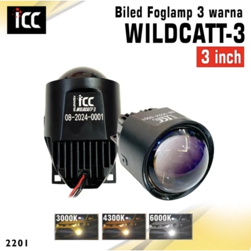 BILED PROJECTOR FOGLAMP 3.0 INCH 3 WARNA Wildcatt-3 Brecket Foglamp PNP