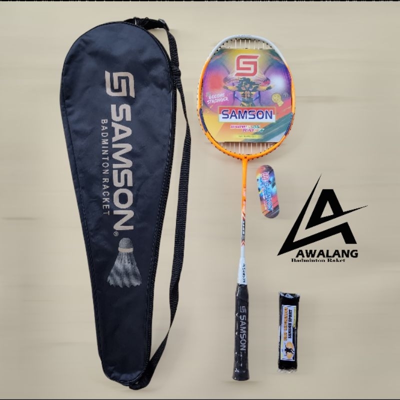 ORIGINAL BADMINTON RAKET SAMSON isi 1 RAKET 1 GRIP 1 TAS siap pakai 21 lbs PBSI