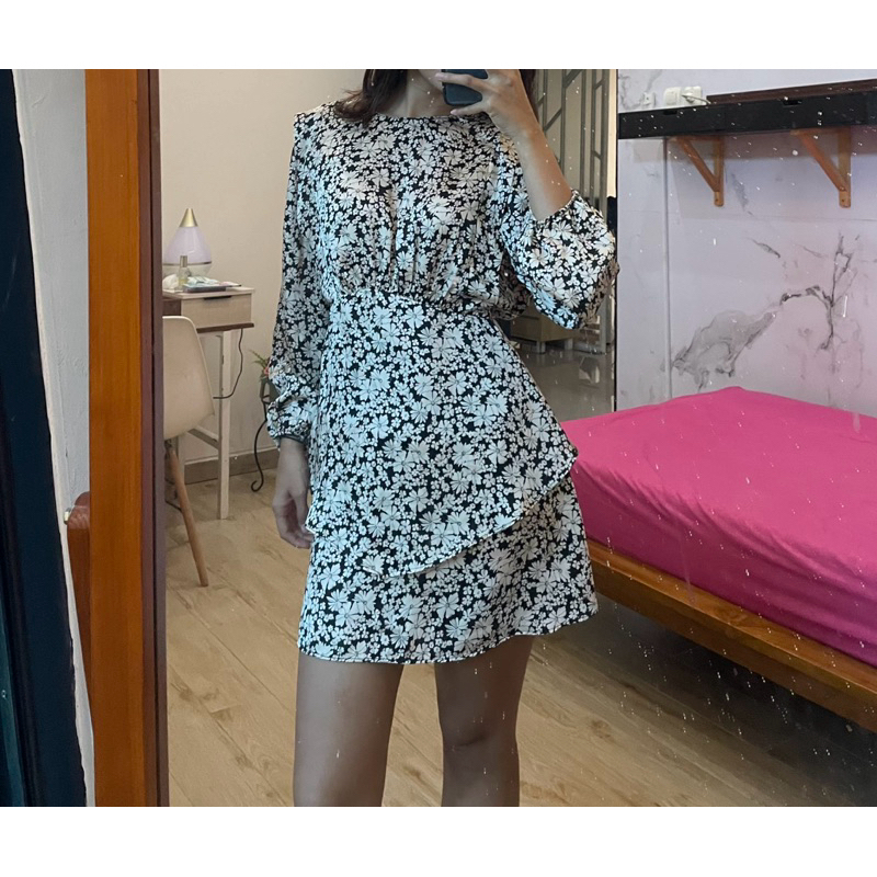 zara ruffle mini dress satin