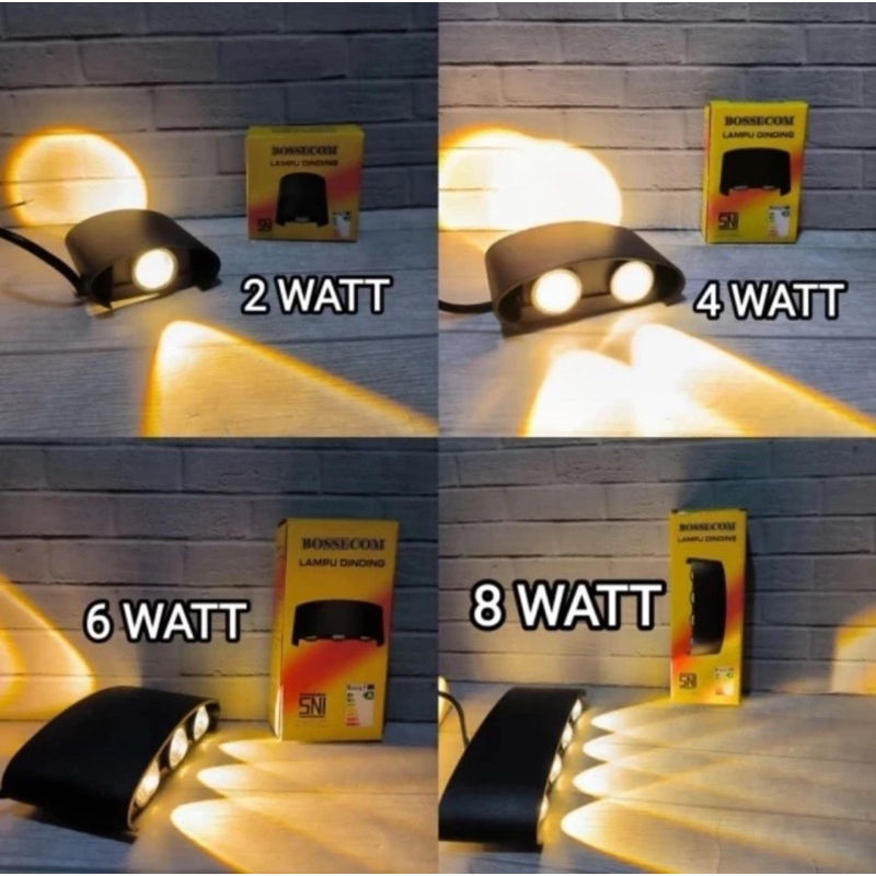 BOSSECOM Lampu Led Dinding / Tembok 2W 4W 6W 8 Watt Cahaya Kuning Warm White 3000K SNI