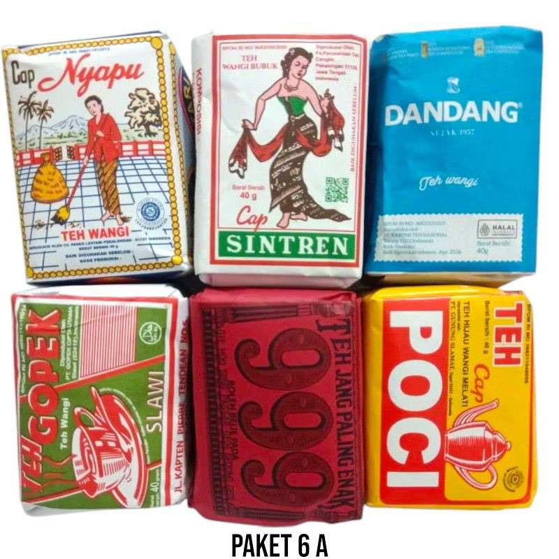 

paket racikan 6 teh wangi melati teh gardoe teh sintren teh nyapu teh dandang teh 999 teg h gopek