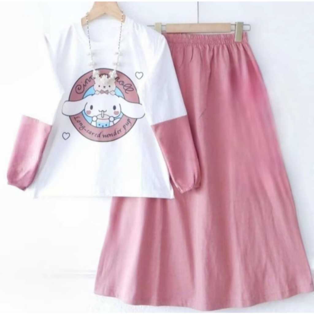 RECOMMENDED SETELAN BAJU MUSLIM ANAK BAHAN CRINKLE AIRFLOW DAN ROK CINAMORAL SET KIDS SET ROK ANAK
