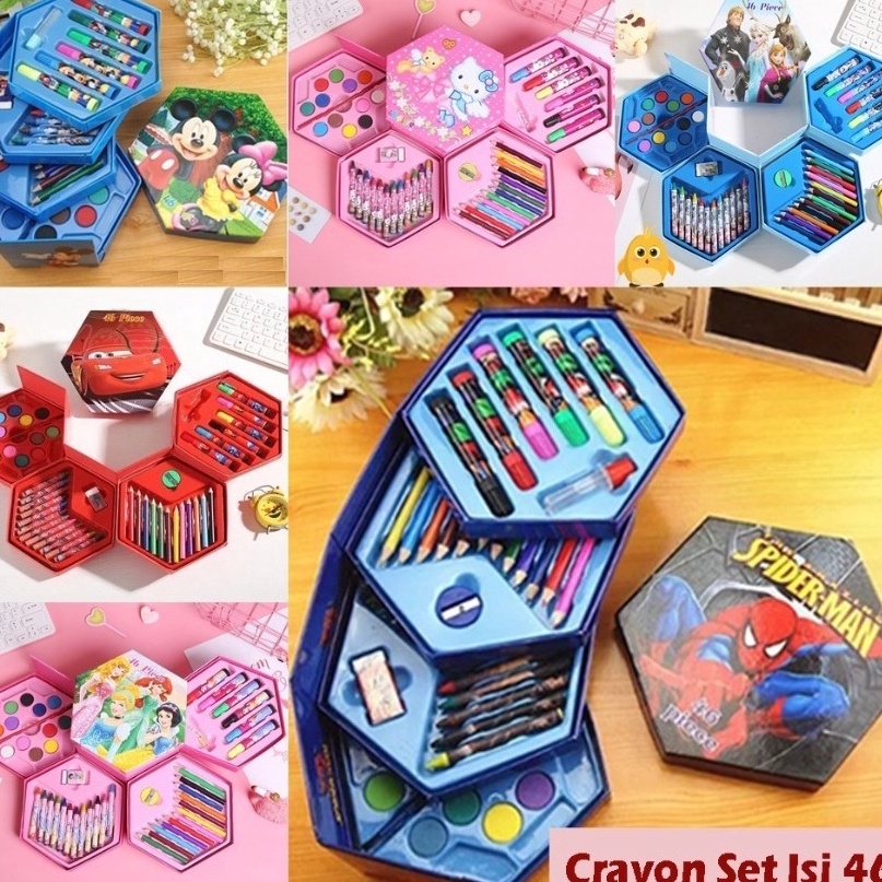 

Update Terkini CRAYON SET Karakter Box isi 46 Pcs 4 in 1 Alat Set Menggambar Melukis Mewarnai krayon Pensil Warna Spidol Cat Air Alat Gambar Lukis Pastel Anak