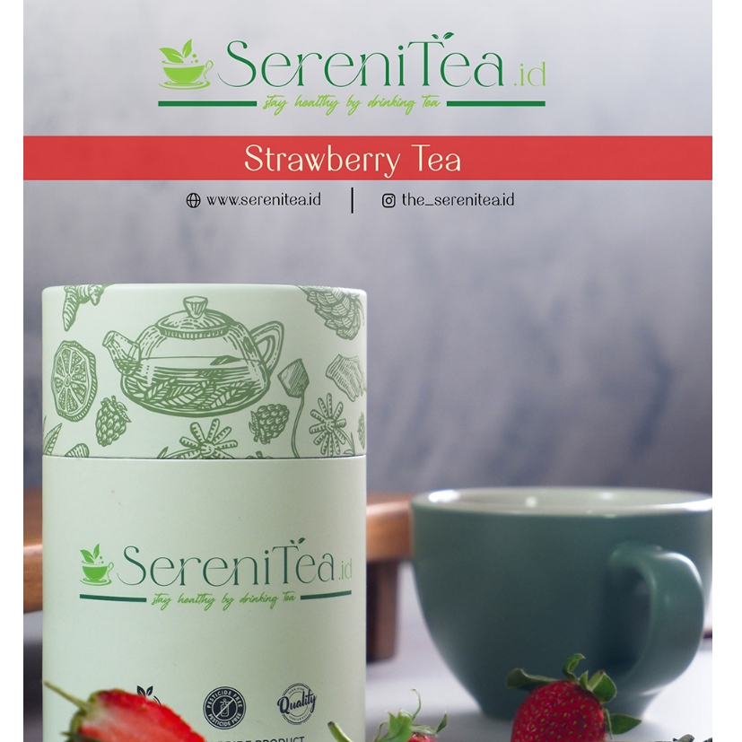 

Strawberry Tea teh artisan campuran buah strawberry kering dengan green tea