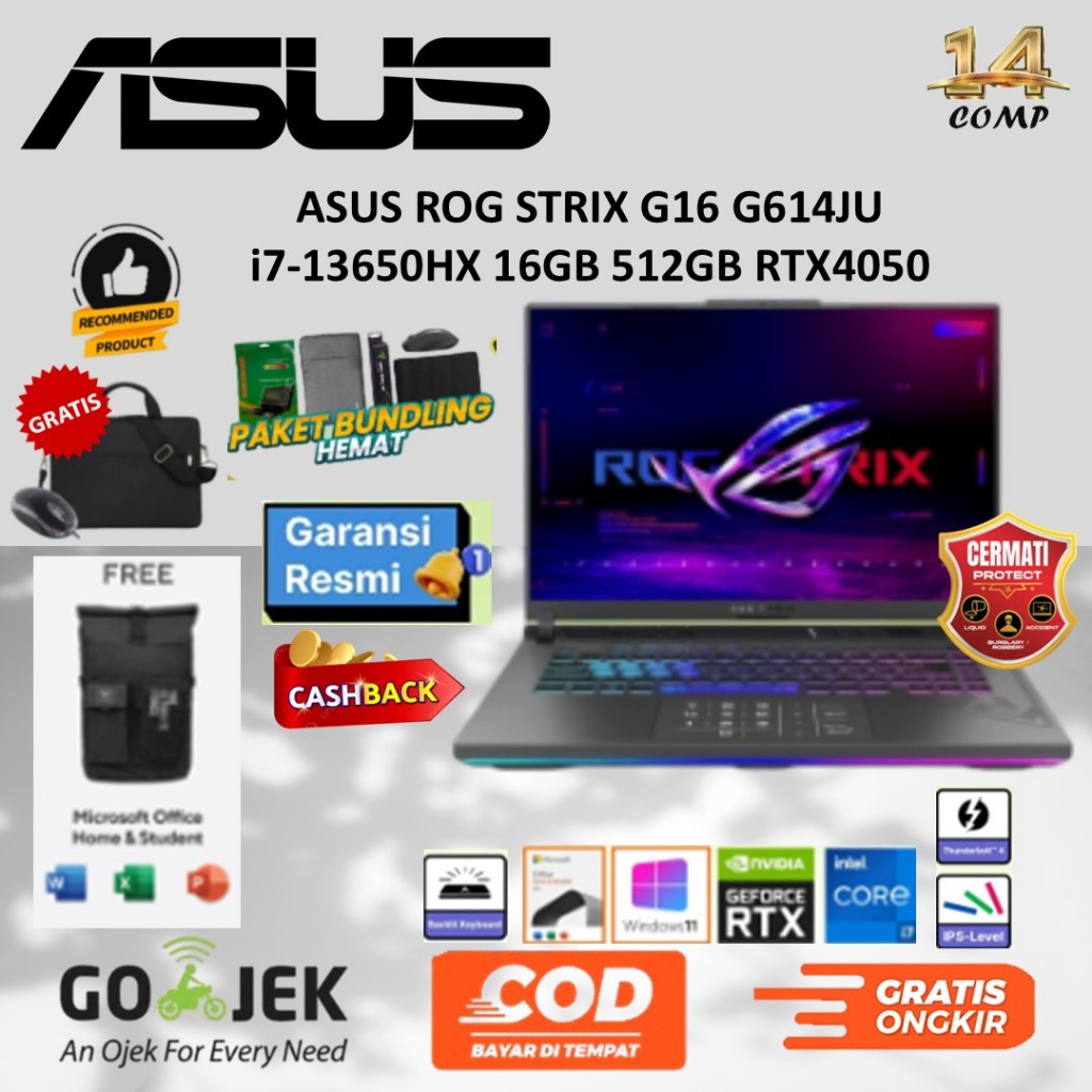 ASUS ROG STRIX G16 G614JU i7-13650HX 16GB 512GB RTX4050 6GB OHS W11