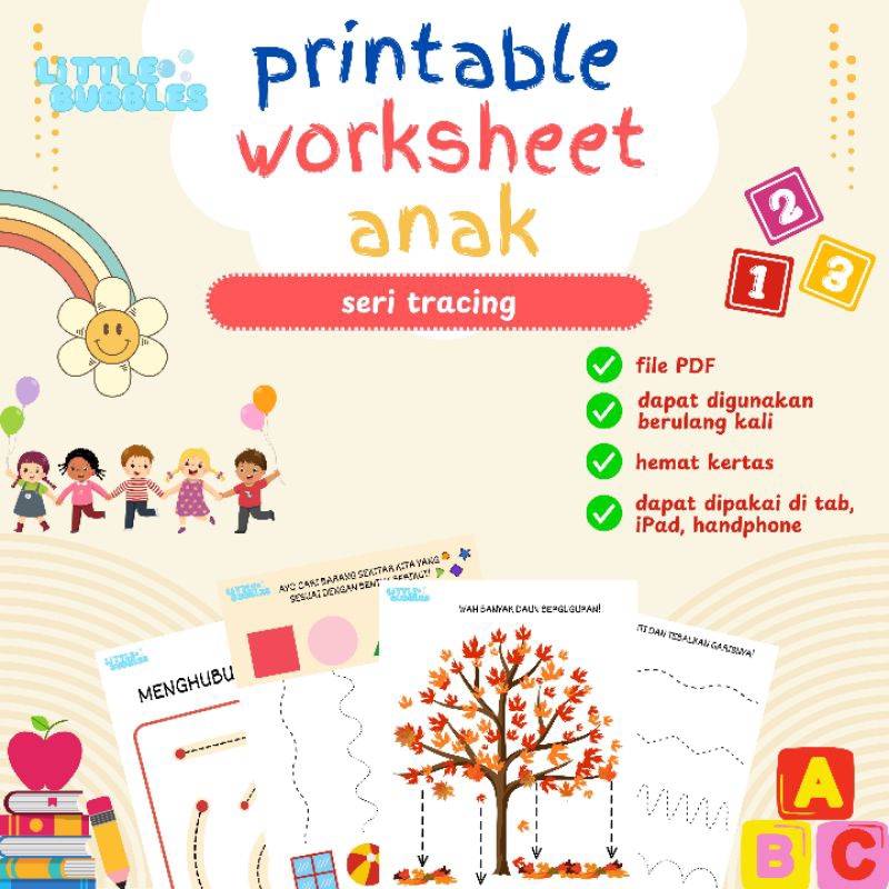 worksheet anak Printable Worksheet Lembar Kerja Anak Mainan Edukasi Anak 2 3 Tahun (Bukan Produk Fis