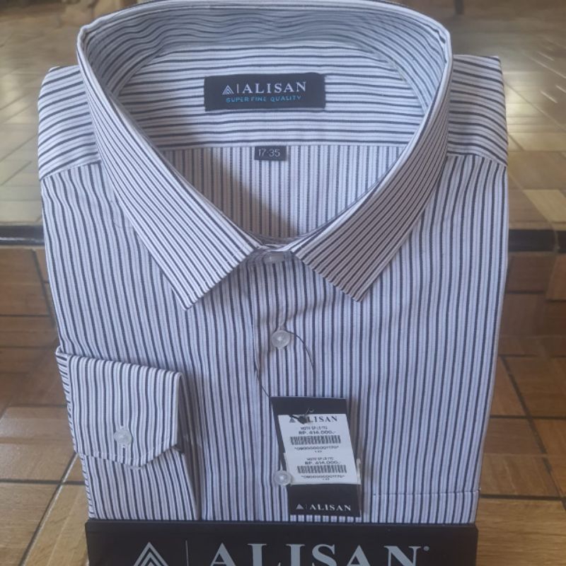 Kemeja Alisan Salur Garis Abu abu size 17