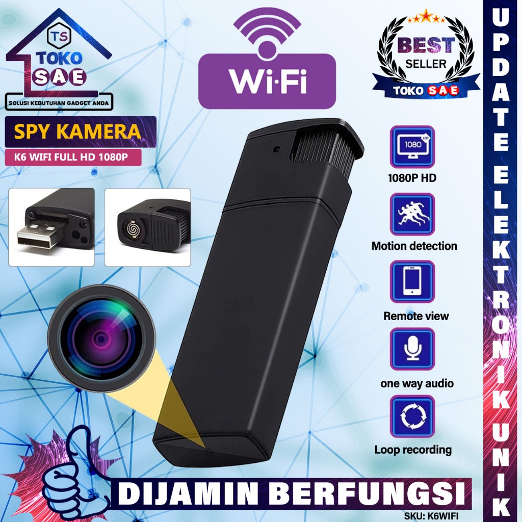 Camera Spy K6 Wifi Wireless Full HD 1080p Hidden Kamera Mini Tersembunyi V18 Record Video Foto Audi 
