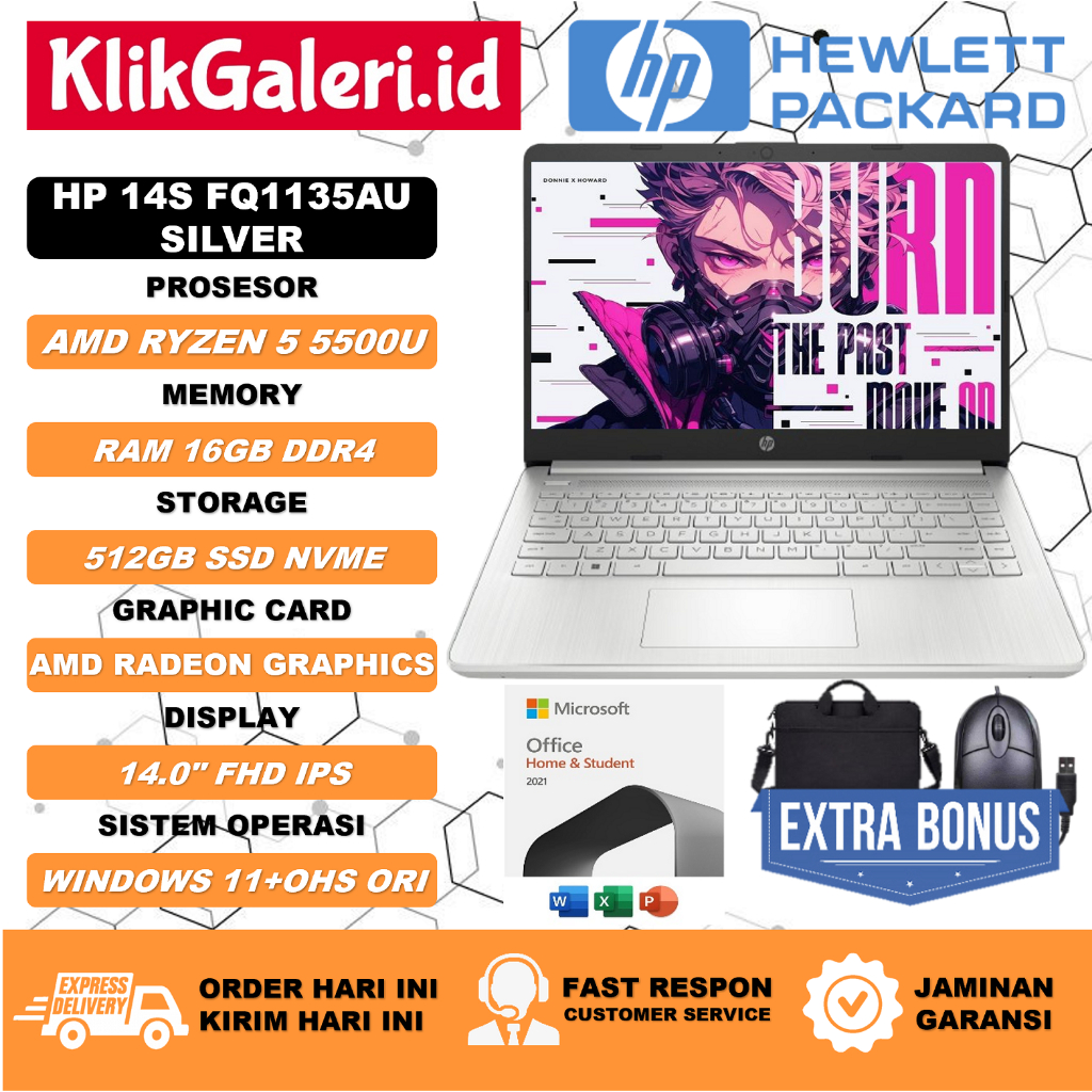 Flash Sale⚡ Hp 14s Fq1135au/Fq1136au Amd Ryzen 5 5500U 16GB 512GB FHD IPS Backlit Win11 OHS Original
