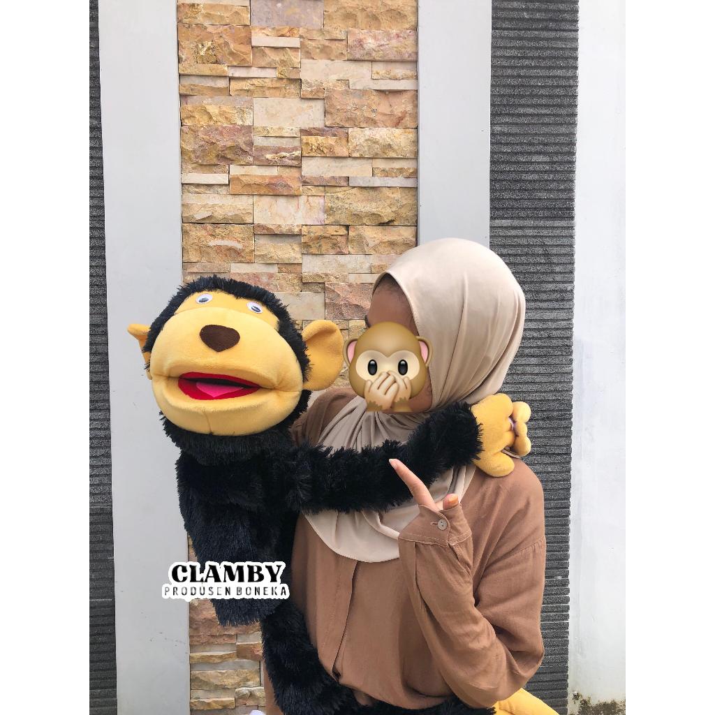 Boneka Dongeng Mulut Gerak Muppet Monyet Jumbo Ukuran 1 Meter Hand Puppet Ventriloquist