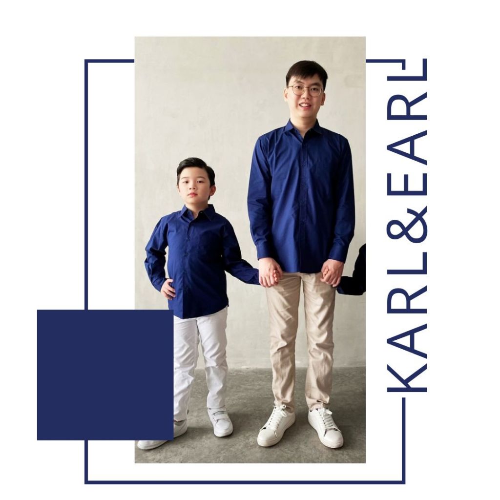 KARL&EARL Kemeja Anak Laki Laki Lengan Panjang Warna Biru Navy / Hem Polos Pria