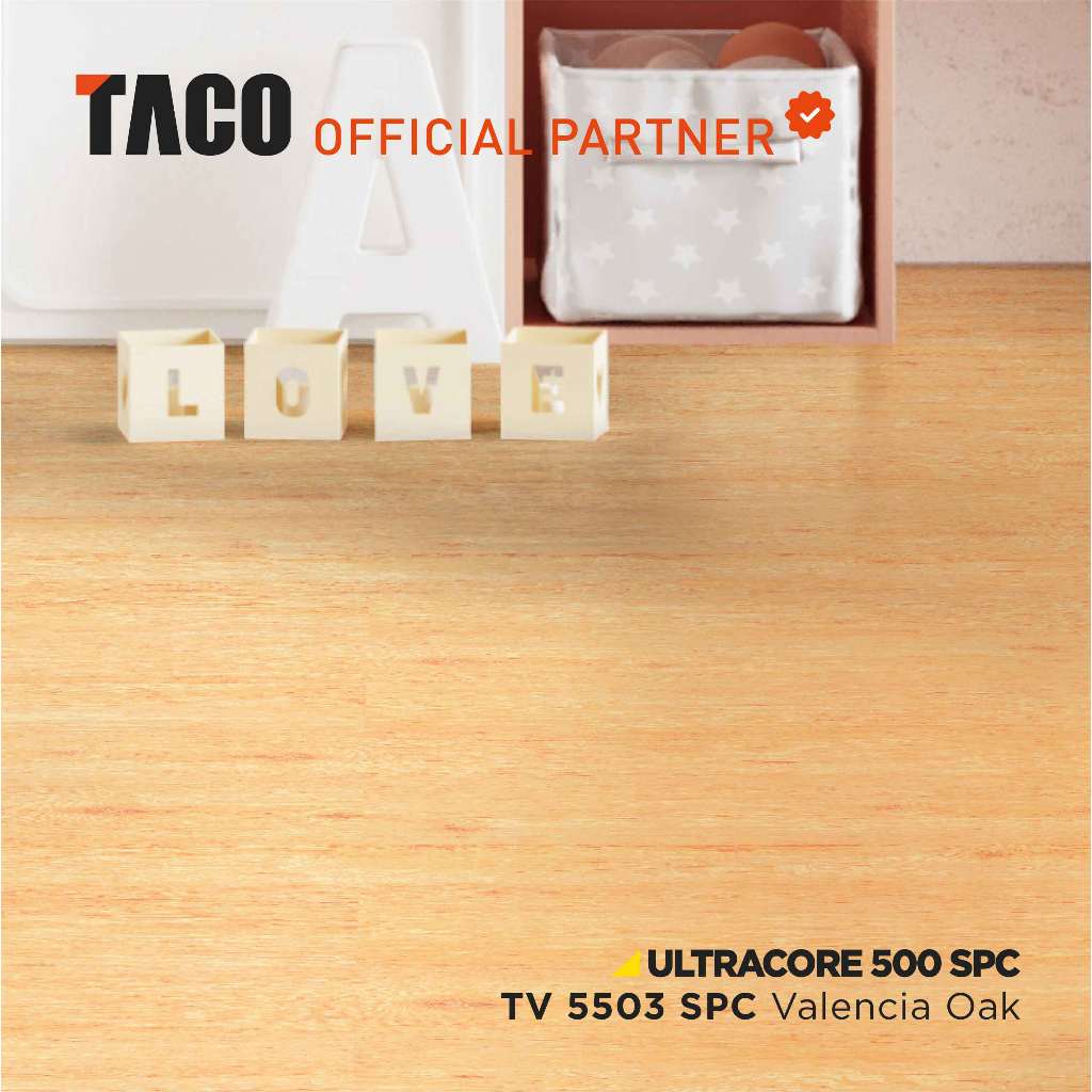 TACO Lantai SPC 5mm Klik Motif Kayu Per 1 Box (Isi 11 Lembar / 2,29 m²) - TV 5503 Valencia Oak