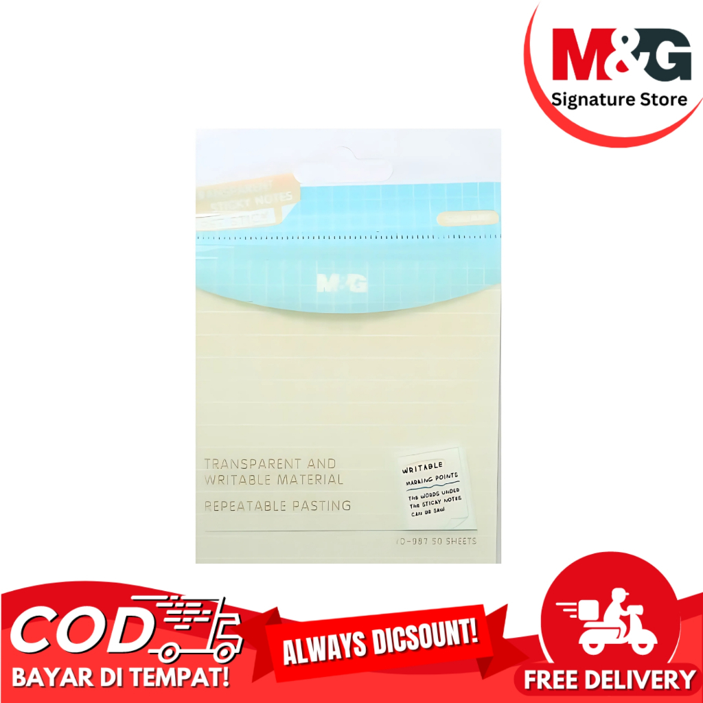 

Memo Transparan Sticky Notes Transparant M&G #AS33O125 50 Sheet Ukuran 3x3 Inch YD-987