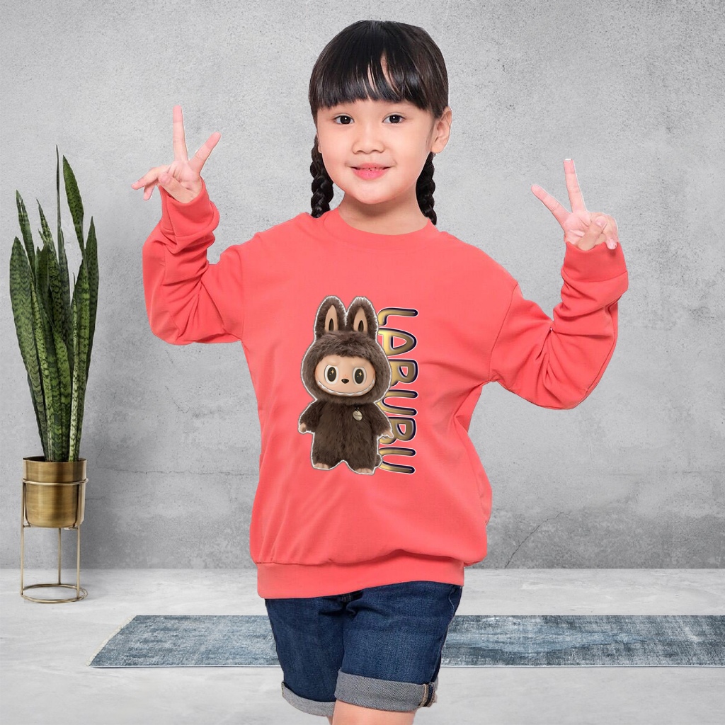 OK Baju Anak Cewek Labubu Brown Umur 4-13 Tahun / Kaos Anak Cewek Lengan Panjang / sweater anak