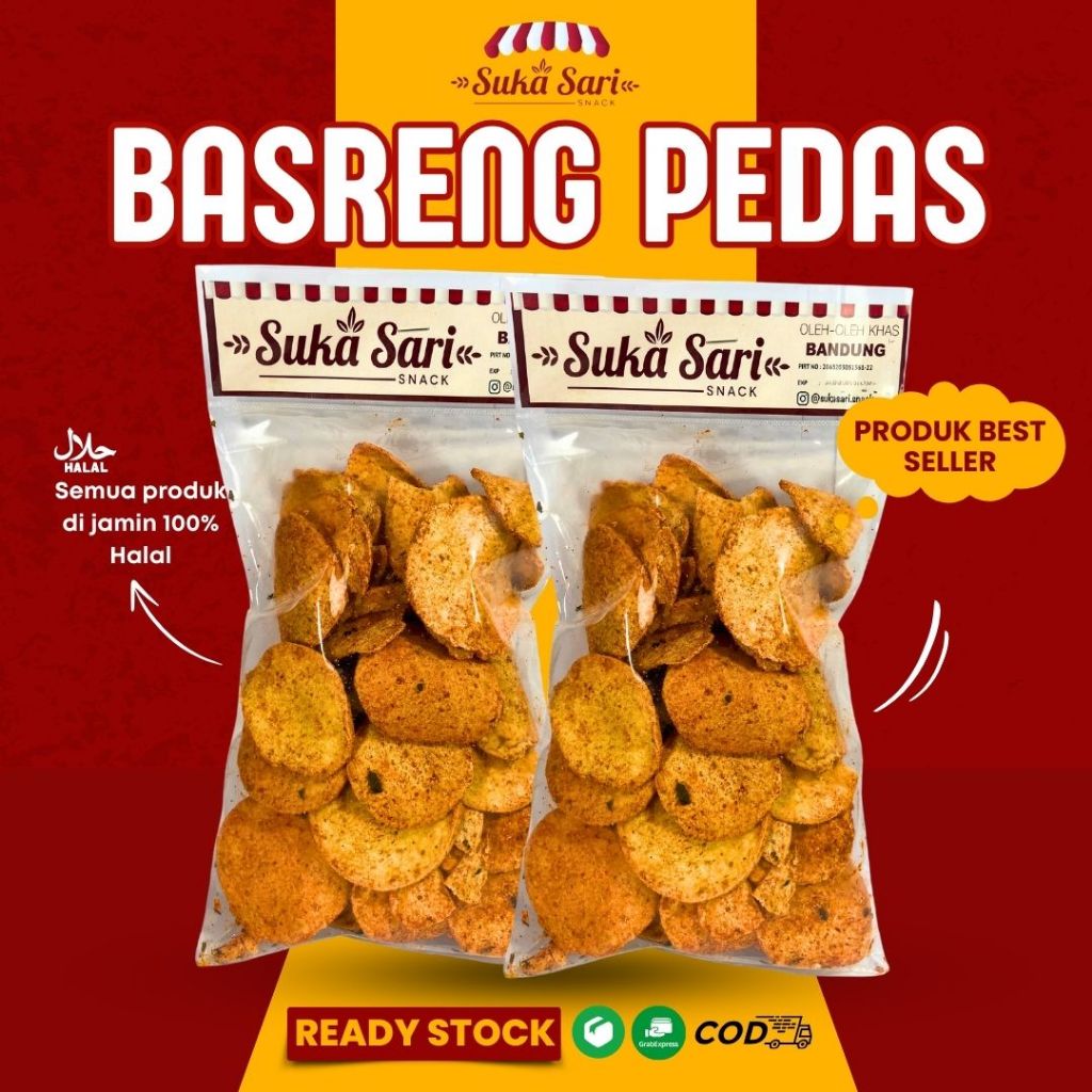 

Keripik Bakso Goreng (Basreng) Pedas Oleh Oleh Cemilan Snack | Sukasari Snack