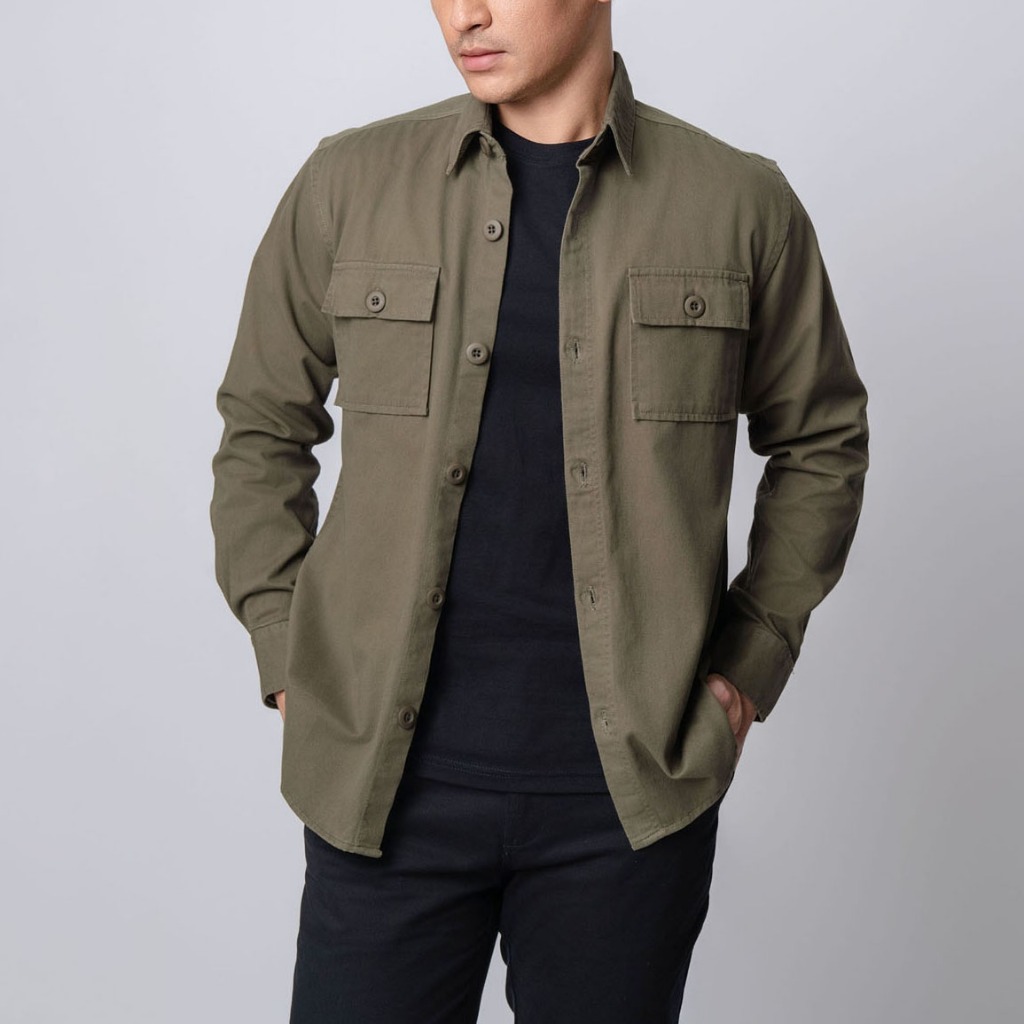 VENGOZ - Jacket Shacket Pria Workwear Shirt Dark Green