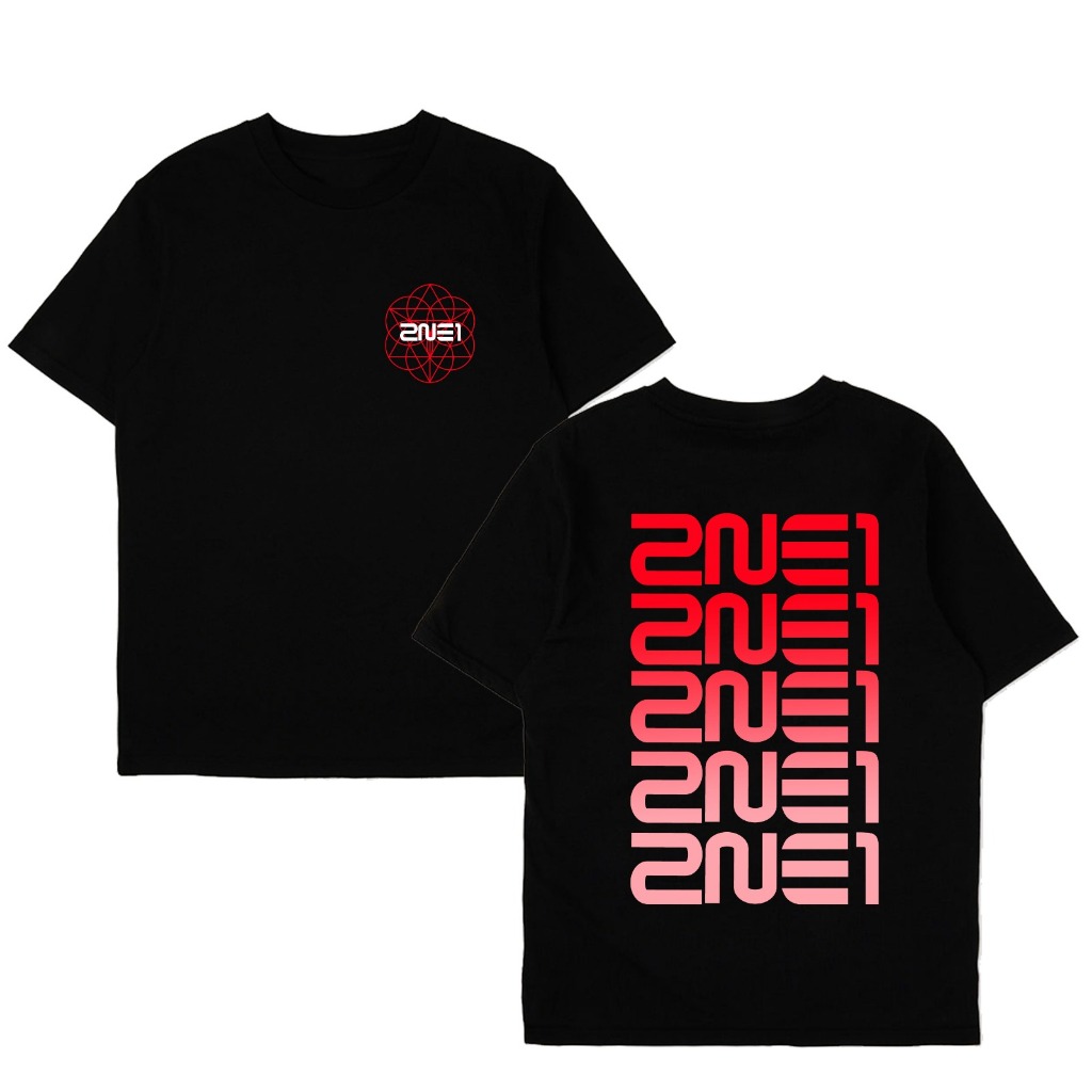 Kaos lengan pendek KPop 2NE1 Logo Comeback 2NE1 2NE1 Gradasi Merah Merah Combed Premium free foto
