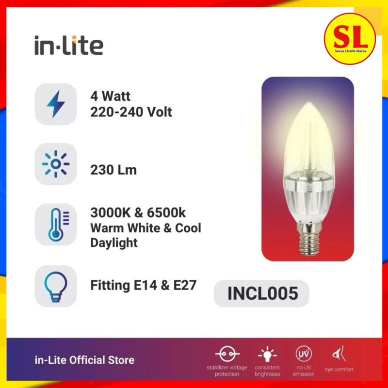 INLITE LAMPU CANDLE LED E14 4 WATT PUTIH INCL005
