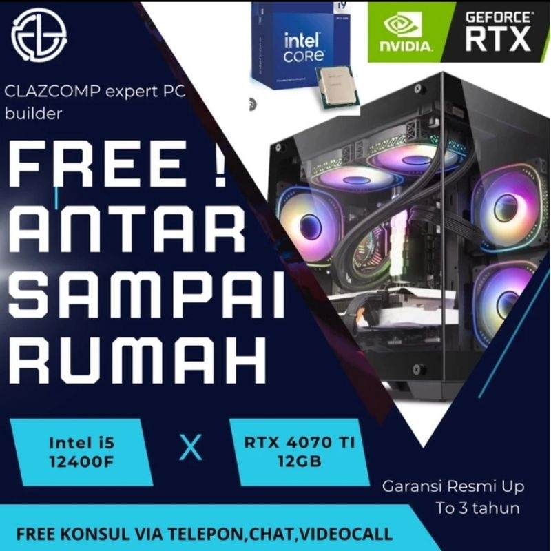 PC Rakitan Gaming i5 12400F ft RTX 4070 Ti Garansi Resmi Indonesia