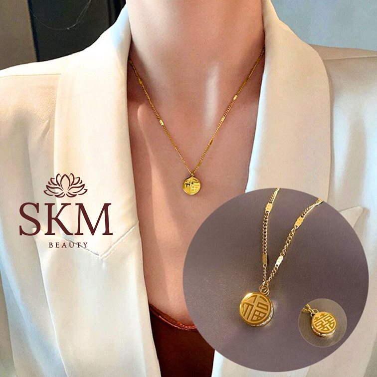 Kalung Wanita Liontin Huruf Mandarin Hoki Viral / Mewah Berkualitas / Cooper Anti Karat / Perhiasan 