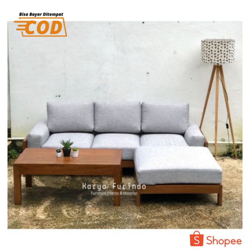 Kursi Sofa Tamu Minimalis Sudut - Kursi Tamu Minimalis Kayu Jati - Set Kursi Sofa Minimalis Bantalan