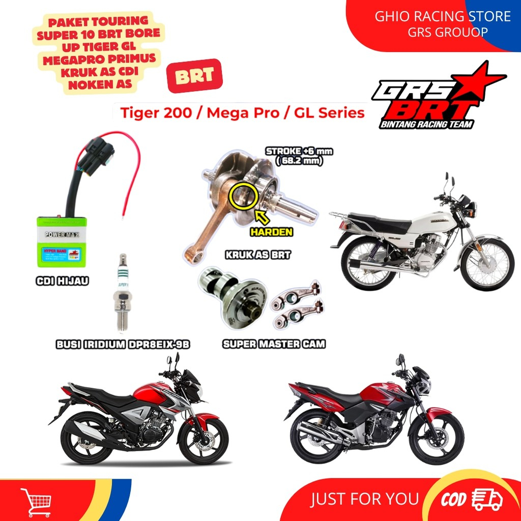 Ghio Racing Paket Touring Super 10 BRT Bore Up Tiger GL Megapro Primus kruk as CDI Noken as